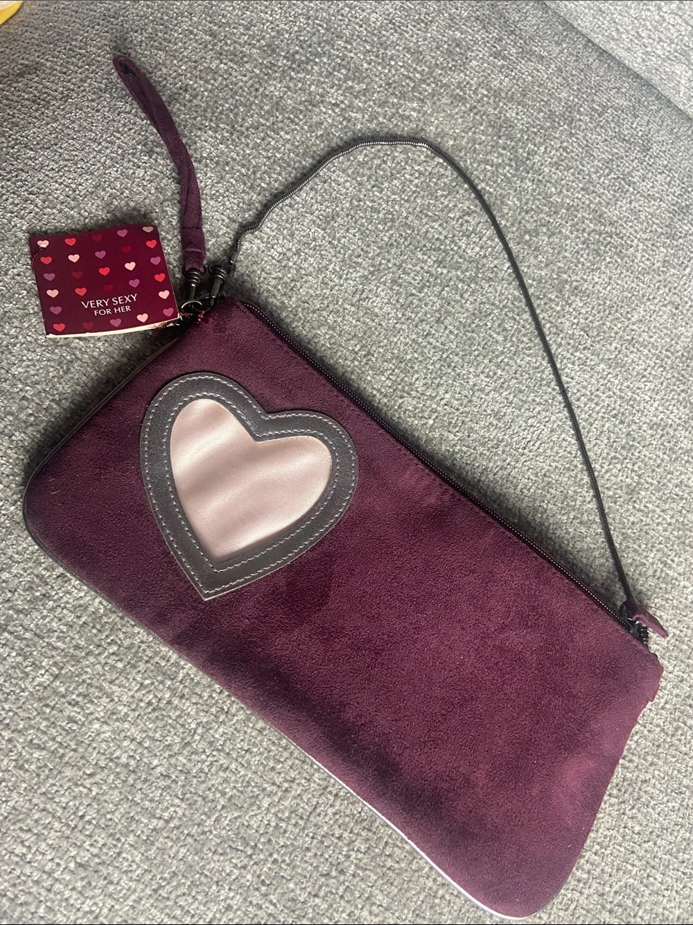 Victoria's Secret Plum Wristlet Clutch with Pink Heart Accent